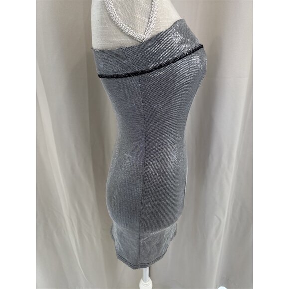Silver Sparkly Tube Mini Dress With Side Slit - Picture 4 of 8